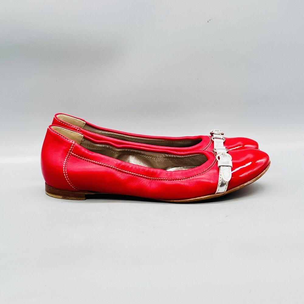AGL Shoes Womens 8.5 Red Leather Patent Cap Toe Buckle Ballet Flats Casual